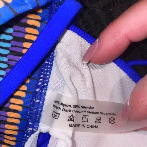 Women's Blue Triangle Bikini Set w/ Contrasts Trim Size M High-Waisted - Picture 12 of 13